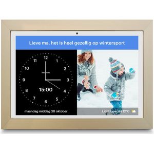 DayClock Generations10 Wit met Gouden Lijst; Dementieklok / Seniorenklok met beeldbellen, YouTube-video's, foto's, berichten en meer (met 3 maanden gratis abonnement)