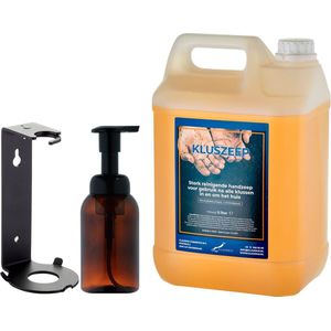 Zeepdispenser 300 ml amber bruin hervulbaar + 5 liter Handzeep Kluszeep navulling (inclusief beugel)