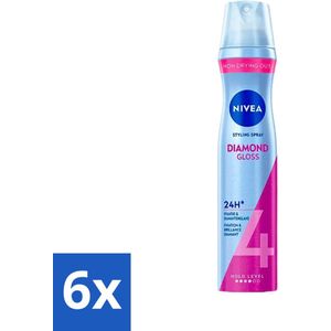 6 x NIVEA - Stylingspray - Diamantglans Verzorging - Sterkte 4 - 250 ml - Haarspray - Glans - Fixatie - Styling - Macadamia Olie