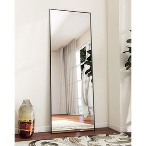 144 × 45 cm Minimalist Frame Staande Spiegel, Solide Spiegel van Volledige Lengte, Vrijstaand, Lichtgewicht Spiegel van Volledige Lengte, Hangend aan de Muur Horizontaal of Verticaal voor de Slaapkamer, Zwart.