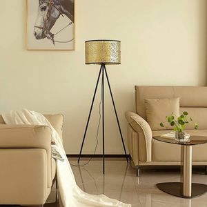 Lindby - vloerlamp- Driepoot - - 1licht - Stof, metaal - H: 143 cm - E27 - goud, zwart