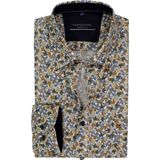 CASA MODA - Sport Comfort Fit - Overhemd - Wit met Bruin en Groen Bladeren Dessin - Strijkvriendelijk