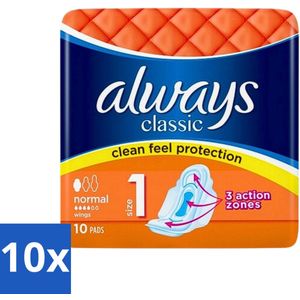 10 x Always Classic - Maandverband - Normaal met Vleugels - 10 Maandverbandjes - Menstruatiedagen - Superabsorberend - Comfort - Vleugels - Always Classic