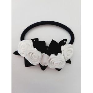 Le Sjalerie Haarelastiek Meisje Met Bloemen Donkerblauw / Wit Elastiek 2 stuks in de verpakking