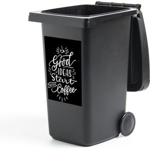 Container sticker Coffee Chalk Letterings - Quote ''good ideas start with coffee'' op zwarte achtergrond Klikosticker - 40x60 cm - kliko sticker - weerbestendige containersticker