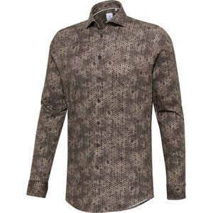 Blue Industry Overhemd Bloemen Donkerbruin - Maat 38 - Heren - Overhemden Casual