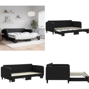 vidaXL Slaapbank met onderschuifbed 90x200 cm stof zwart - Slaapbank Met Onderschuifbed - Slaapbanken Met Onderschuifbedden - Slaapbank - Bedbank