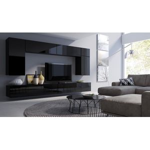 TV meubel - CALABRINI 13 - Hangmeubel - Glanzend zwart - 300 cm