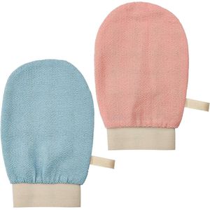Green Glow - Peeling handschoenen voor bad - scrubhandschoen lichaamscrub - dode huidverwijderaar - exfoliërende handschoenen (blauw, roze) - dames en heren