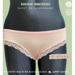 green-goose Bamboe Dames Slip | 4 Stuks | Perzik, M/L | Met Kanten Zijkant | Duurzaam, Ademend en Heerlijk Zacht