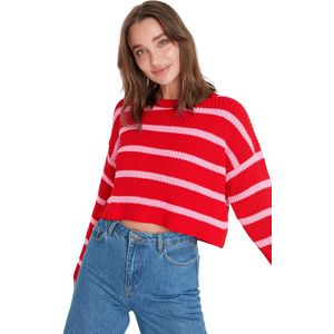 Trendyol Ecru Crop Basic Gestreepte Trui Met Breed Patroon Twoaw23Kz00390