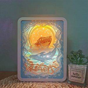 Kleur licht en schaduw papier snijwerk LED lamp/3D driedimensionale papier gesneden lamp/vouwen schaduw schilderij/anime cadeau decoratie/herdenkings verjaardagscadeau-walvis