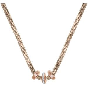 Lucardi Dames Ketting mesh roseplated met kristal - Staal - Ketting - Cadeau - Moederdag - 45 cm - Rosékleurig