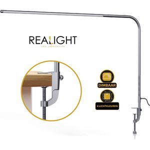 Realight Led Bureaulamp met Klem - Verstelbare Leeslamp - Daglichtlamp - 110 x 1,5 cm - Zilver