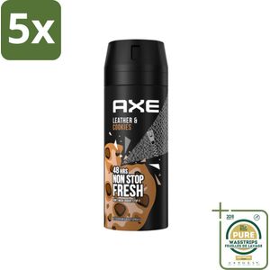 5 x Axe - Deodorant Bodyspray - 48hrs Fresh - Leather & Cookies - 150 ml - Grootverpakking - Deodorant - Bodyspray - 48 Uur Bescherming - Geur - Leer En Koekjes