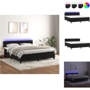 vidaXL Boxspring - Zwart Fluweel - 203x180x78/88 cm - Verstelbaar hoofdbord - Kleurrijke LED-verlichting - Bed