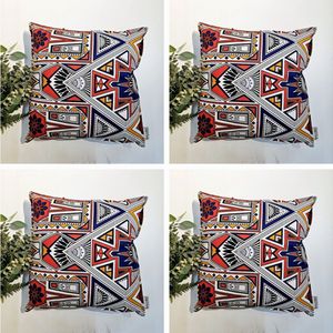 Set Van 4 Kussenhoes 40x40cm | Decoratieve Kussensloop | Sierkussens | Afrikaanse Boheemse Stijl Geometrische 'Mudcloth' Bogolan Geïnspireerd Print Woondecoratie Sierkussen Katoen Etnische Kussenhoes Case