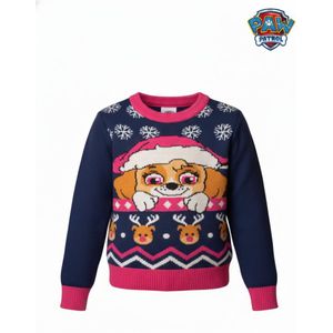 PAW Patrol – Kersttrui Meisjes – Maat 110/116 – Blauwe en Roze X-MAS Trui met Skye – Warme Gebreide Wintertrui – Paw Patrol Sweater Kinderen – Kerstcadeau Meisje – Kinderkleding – Meisjestrui – Winterkleding