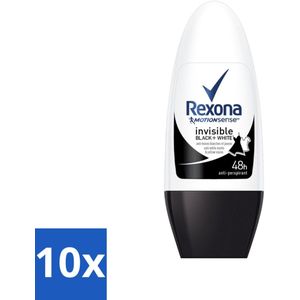 10 x Rexona - Invisible Black & White - Deo Roller - Anti-transpirant - 50 ml - Deo Roller - Anti-transpirant - Vlekkenvoorkomend - 48 Uur Bescherming - Fris Geur