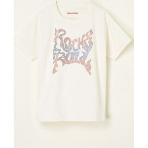 Zadig&Voltaire Kids Rock & Roll T-shirt met strass - Gebroken Wit - Maat 134