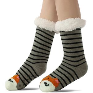 Vloer sokken - Warme Wintersokken - Sokken voor Binnen - Pantoffels voor bij de open haard - Warme Antislip Huissokken Volwassenen - Antislip Slippersokken voor- Dikke Pluche Sokken - Tapijtsokken - Thuis Sokken-Streepen vos- vrouwelijk