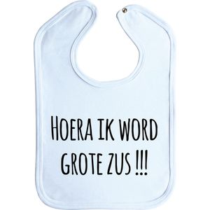 Slabbetjes - slabber - slab - baby - Hoera ik word grote zus !!! - zwangerschap aankondiging - drukknoop - stuks 1 - baby blauw