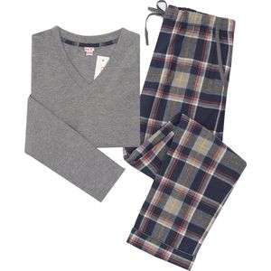La-V pyjama set voor meisjes met geruite flanel broek - Grijs/ Donkerblauw 170--176