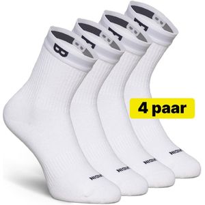 Plan B Sokken Heren en Dames Wit - 4 Paar - 35-38 - Crew Sportsokken - Hoge sokken - Werksokken - Socks - Sok met Onderbroekenband die niet Afzakt