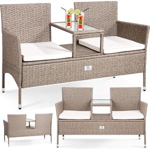Balkon Loungeset - Beige - Inclusief Tafel en Kussens - 133x55x84cm