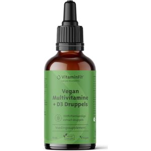VitaminFit Vegan Multivitamine + D3 Druppels - 100% Natuurlijk & Plantaardig - Vloeibaar - 50 ML