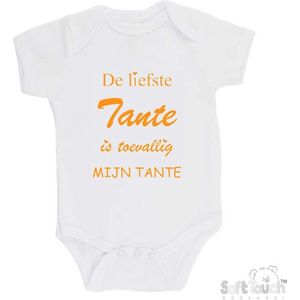 100% katoenen Romper ""De liefste tante is toevallig mijn tante"" Unisex Katoen Wit/mosterd Maat 68/74