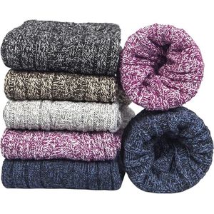 Dikke damessokken, 5 paar, merinowol, warme gebreide sokken, damessokken, thermosokken voor dames, winter, 36-42 EU