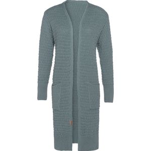 Knit Factory Jaida Lang Gebreid Dames Vest - Grof gebreid groen damesvest - Cardigan voor de herfst en winter - Lang vest tot over de knie - Stone Green - 40/42 - Met steekzakken