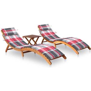 vidaXL - Ligbedden - 2 - st - met - tafel - en - kussens - massief - acaciahout