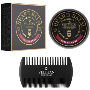Velihan Beardcare - Baardverzorging Duo Pack - Baardbalsem Velvet Musk - Baardkam - Baardverzorging set - Cadeau voor hem - Baardverzorging - Baard olie - Cadeau voor vriend - Baardgroei - Perfecte cadeau voor man - Geschenkset mannen