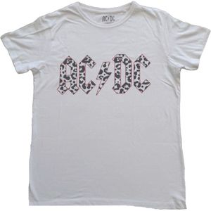 AC/DC - Mono Leopard Print Logo Dames T-shirt - M - Wit