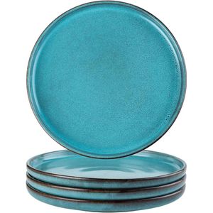 Home Dessertborden aardewerk 4-delige taartborden blauw - 20 cm platte borden ontbijt servies - bordenset 4 personen - blauw met searchwoord1 searchwoord2 borden set 6 person