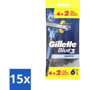 Gillette - Blue 3 Smooth - Wegwerpscheermesjes - Comfortabele scheerbeurt - 6 Scheermesjes - Bulkverpakking - 15 stuks