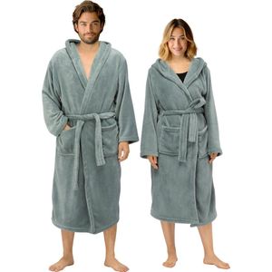 HOMELEVEL badjas dames en heren - Badjassen met ceintuur zijzakken en capuchon - Ochtendjas dames en heren - Kamerjas in meerdere kleuren en maten