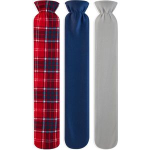 Extra lange warmwaterkruik met zachte fleece hoes 2 liter inhoud - natuurlijk rubber lange warmwaterzak - cadeau voor hem of haar