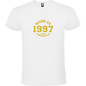 Wit T-Shirt met “Made in 1997 / 100% Original “ Afbeelding Goud Size XS