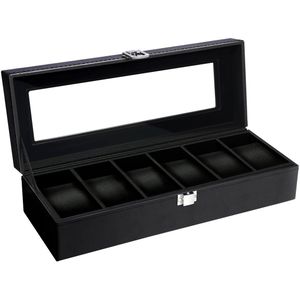 Uten Luxe HorlogeBox - Horlogedoos Heren & Dames - Sieradendoos - 6 vakken - Zwart