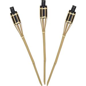 Pro Garden Tuinfakkels voor lampenolie - 4x stuks - bamboe hout - navulbaar - 65 cm - tuinkaarsen