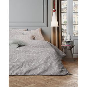 Mistral Home - DEKBEDOVERTREK - katoensatijn - 140 x 200 cm + 65 x 65 cm - eenpersoons - geometrisch - grijs