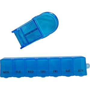 Pillensnijder + Pillendoos 7 dagen - Blauw - Bewaardoosje voor Pillen - oDaani