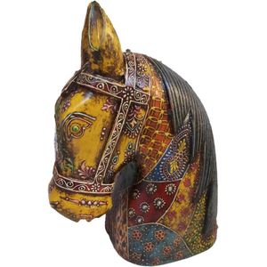 Handgemaakt Mangohouten Paard Hoofd Buste - Unieke Decoratie - 1 stuk - Natuurlijk - Mangohout - 30 cm