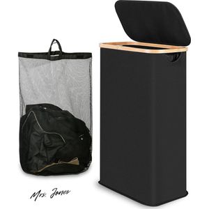 Mrs. Jones 60 liter opvouwbare wasmand met deksel en handvat - afneembare en wasbare binnenzak - zwart .