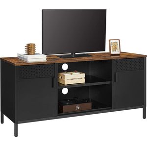 SONGMICS TV-standaard, TV-kast, TV-tafel met 3 verstelbare planken, voor TV tot 55 inch, voor woonkamer, slaapkamer, rustiek bruin en zwart LTS103B01