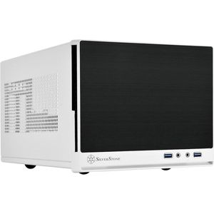 Comp compacte Mini-ITX Behuizing - Zwart-Wit met Faux-Aluminium Afwerking