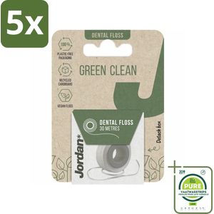 5 x Jordan - Flosdraad - Green Clean - 30 Meter - Grootverpakking - Tandenfloss - Milieuvriendelijke Tandenfloss - Duurzame Tandenfloss - Plasticvrije Tandenfloss - Vegan Tandenfloss